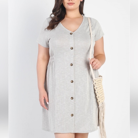 Dresses & Skirts - Warm Grey Textured Button Up MIDI Dress